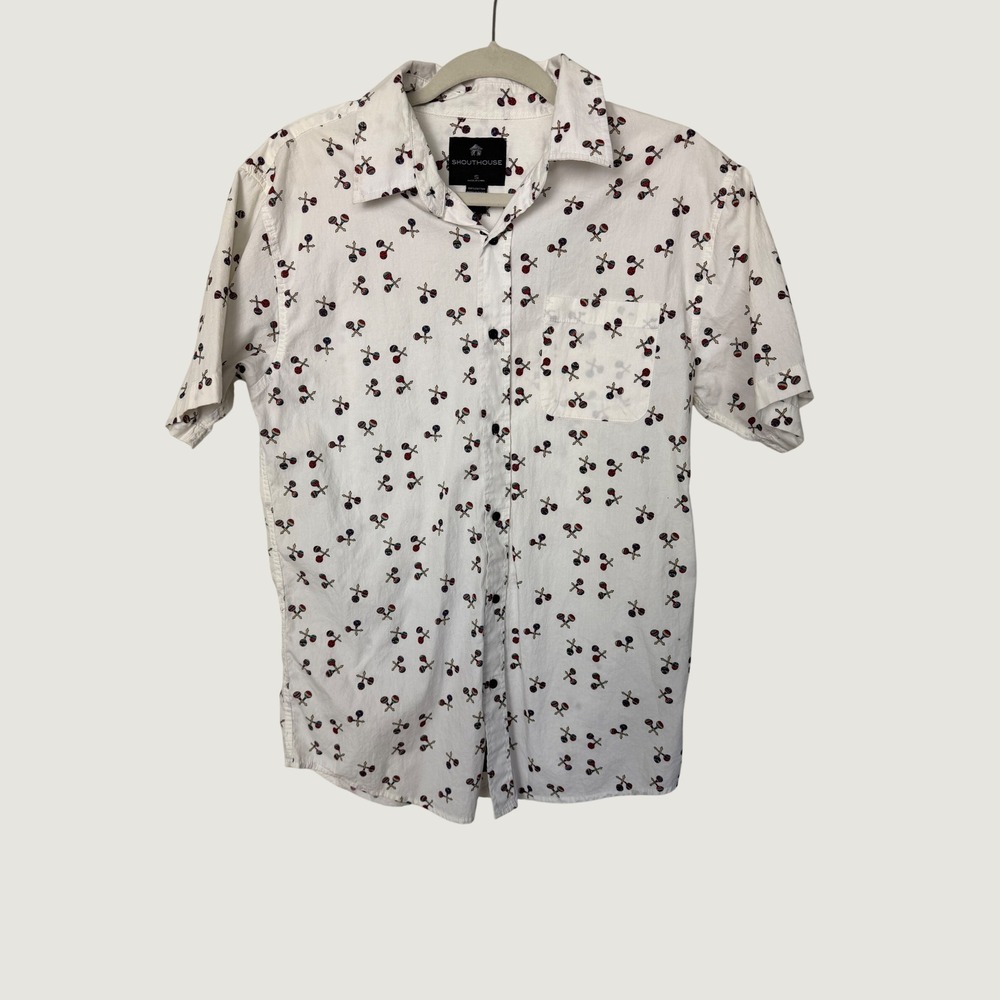 Shouthouse‎ Mens Maracas Print Short Sleeve Button Down Shirt White Small